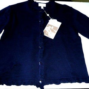 Rachel Riley Girl SZ 12 Ruffled Edge Cardigan Navy Blue Sweater Sparkle Buttons